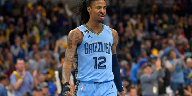 Ja Morant in his Memphis Grizzlies jersey.