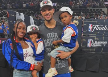 Josh and his wife Shannon with their two twin sons after the Knicks won an NBA title over the Spurs in San Antonio.