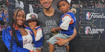 Josh and his wife Shannon with their two twin sons after the Knicks won an NBA title over the Spurs in San Antonio.