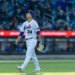 New York Mets pitcher Kodai Senga (34) walks off the field.