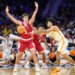 Tennessee Volunteers guard Ja'kobi Gillespie (0) passes the ball as Miami (OH) RedHawks guard Peter Suder (5) defends during an NCAA Tournament game.