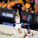 New York Knicks guard Landry Shamet #44 reacts after scoring during the first quarter.