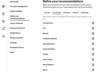 A screenshot of the recommendation refinement options in Pinterest’s user settings.