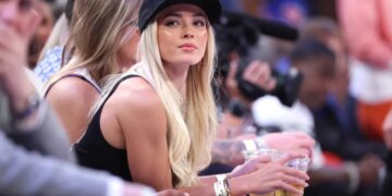 Influencer Livvy Dunne on celebrity row at Madison Square Garden.