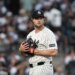 New York Yankees pitcher Gerrit Cole stands on the mound.