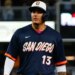 Manny Machado on the bases after reaching safely for the Padres.