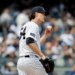 Max Fried reacts on the mound during the fifth inning in The Bronx, New York, USA, Sunday, May 03, 2026.