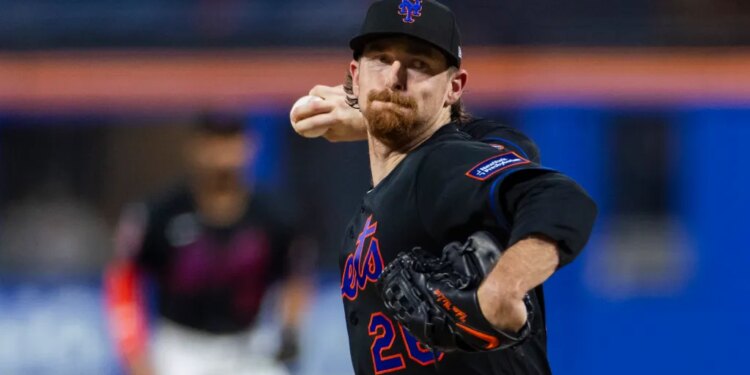 New York Mets pitcher Nolan McLean throwing a pitch.