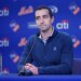 David Stearns speaking at a Mets press conference.