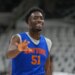 New York Knicks forward Mohamed Diawara (51) smiles during practice on media day for the 2026 NBA Finals at Frost Bank Center.