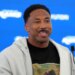 Rams defensive end Myles Garrett talks to reporters at a press conference at the team's practice facility on June 2026.