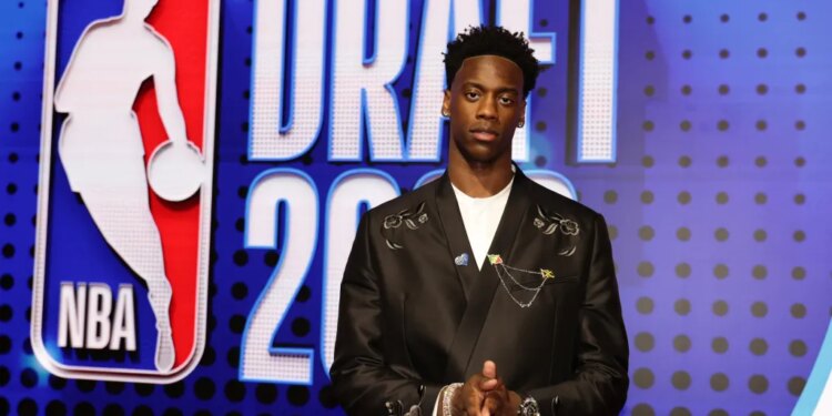 AJ Dybantsa during the first round of the NBA draft.