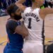 Knicks center Mitchell Robinson (l.) was called for a technical foul on this play with the Spurs' Victor Wembanyama (r.) in the second quarter during Game 2 of the NBA Fianls on June 5, 2026.