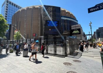 Barriers outside Madison Square Garden on West 33rd Street.