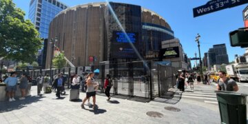 Barriers outside Madison Square Garden on West 33rd Street.