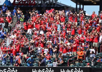 Norway fans take over a section in center field during a Mets-Cubs game at Citi Field on June 24, 2026.