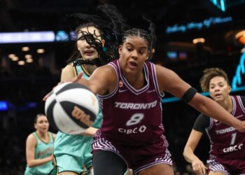 Toronto's Nyara Sabally looks to chase down a loose ball during the Liberty's 97-82 blowout win over the Tempo on June 3, 2026 at Barclays Center.