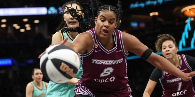 Toronto's Nyara Sabally looks to chase down a loose ball during the Liberty's 97-82 blowout win over the Tempo on June 3, 2026 at Barclays Center.