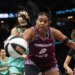 Toronto's Nyara Sabally looks to chase down a loose ball during the Liberty's 97-82 blowout win over the Tempo on June 3, 2026 at Barclays Center.