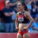 Jenny Simpson smiling after the finals of the women's 1500-meter run at the U.S. Olympic Track and Field Trials.
