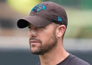 An image collage containing 1 images, Image 1 shows Panthers head coach Dave Canales watches practice on June 9, 2026