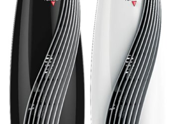 Two Vornado SRTH Small Room Tower Heaters, one black and one white.