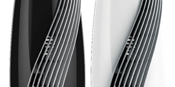 Two Vornado SRTH Small Room Tower Heaters, one black and one white.