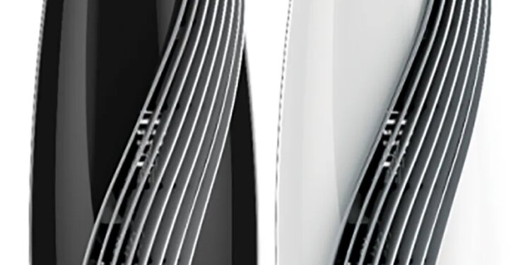 Two Vornado SRTH Small Room Tower Heaters, one black and one white.