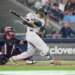 New York Yankees center fielder Trent Grisham hitting an RBI double.