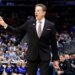 Basketball coach Rick Pitino reacting during the NCAA Sweet Sixteen game.