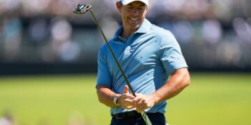 Rory McIlroy reacts during the third round of the US Open on June 20, 2026.