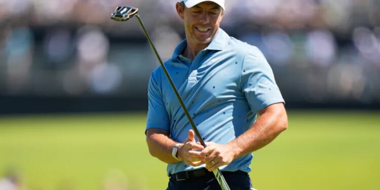 Rory McIlroy reacts during the third round of the US Open on June 20, 2026.