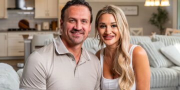 Ryan Lochte and Molly Gillihan pose for a photo in their Gainesville, Florida home.