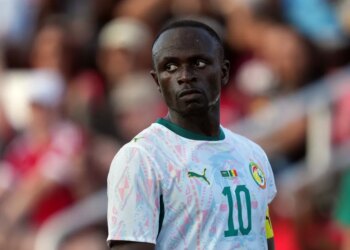 Senegal's Sadio Mane reacts during a soccer match.