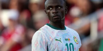Senegal's Sadio Mane reacts during a soccer match.