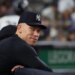 New York Yankees Aaron Judge is all smiles on the dugout fence during the 7th inning when the New York Yankees played the Chicago White Sox Tuesday, June 16, 2026 at Yankee Stadium in the Bronx, NY.