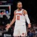 Jalen Brunson in a New York Knicks uniform on the court.