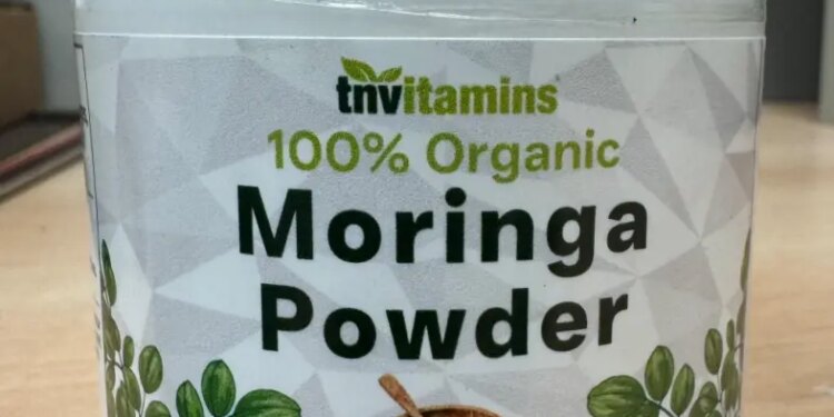 TNVitamins 100% Organic Moringa Powder product packaging.