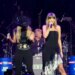 Taylor Swift (R) and Lainey Wilson (L) performed a duet of Swift's song, "Love Story" while at a party for the Tight End University summit in Nashville on Tuesday, June 23, 2026.
