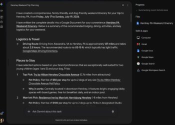 A screenshot of an itinerary for a trip to Hershey, PA.