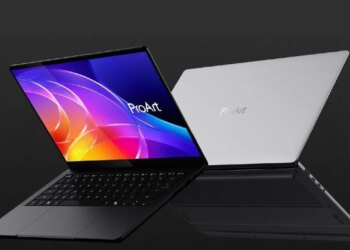 The Asus ProArt P16 and P14 against a black background.