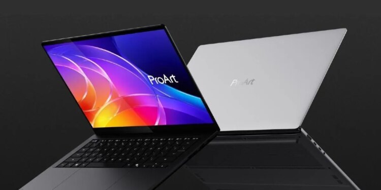 The Asus ProArt P16 and P14 against a black background.
