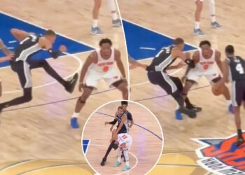 Victor Wembanyama lunges at OG Anunoby's leg in NBA Finals Game 4