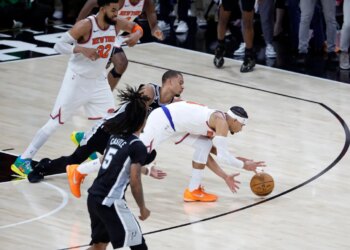 Josh Hart steals the ball from Victor Wembanyama in the fourth quarter of NBA Finals Game 1 on June 3, 2026.