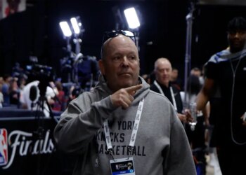 Leon Rose, President of the New York Knicks, at Frost Bank Center for NBA Finals practice.