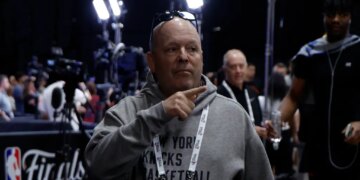 Leon Rose, President of the New York Knicks, at Frost Bank Center for NBA Finals practice.