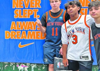 Matt Grande (11), of the Nassau title-winning South Side Cyclones, attended the Knicks ticker-tape parade with friends.