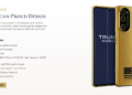 Screenshot showing the T1 Phone on the Trump Mobile website, listing “American-proud design”