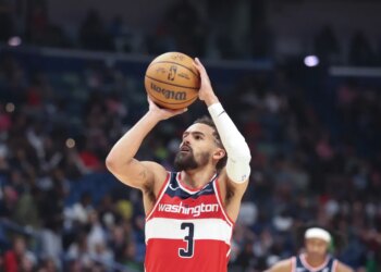 Washington Wizards guard Trae Young (3) attempts a technical foul free throw.