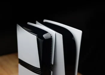 The PS5 Pro and the original PS5 next to each other.